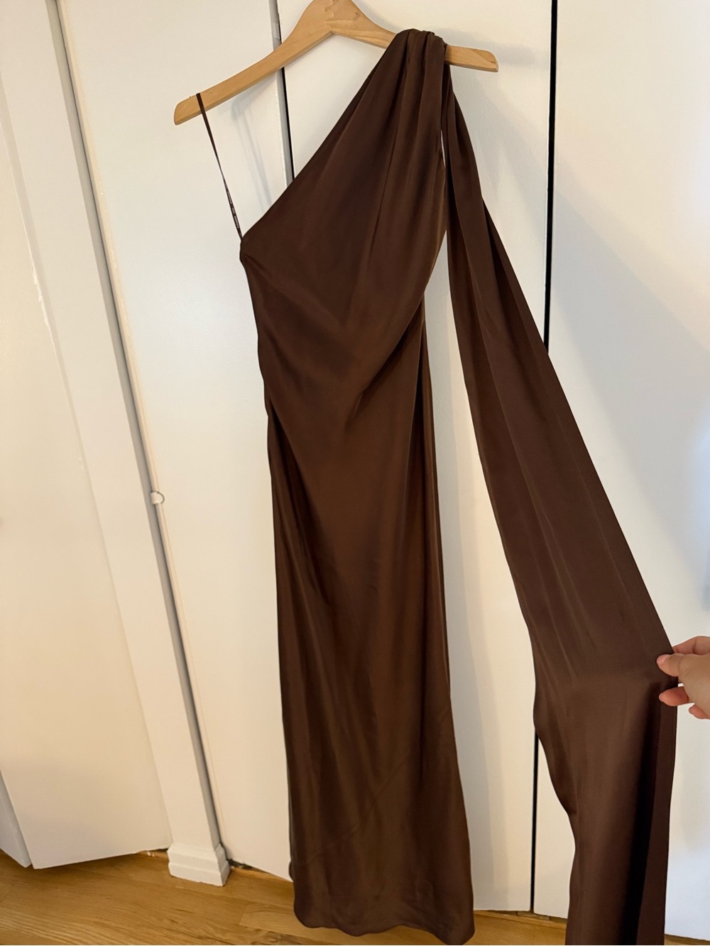 Mango Capsule One-Shoulder Satin Maxi Dress with Neck Scarf - Picture 9 of 9